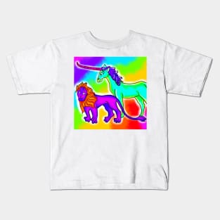 Medieval Derpy Lion and Unicorn Bad Medieval Art Trippy Rainbow Frank 90s Style Kids T-Shirt